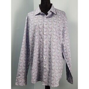 Bugatchi Shaped Fit Long Sleeve Button Down Shirt Comfort Stretch XXL Paisley